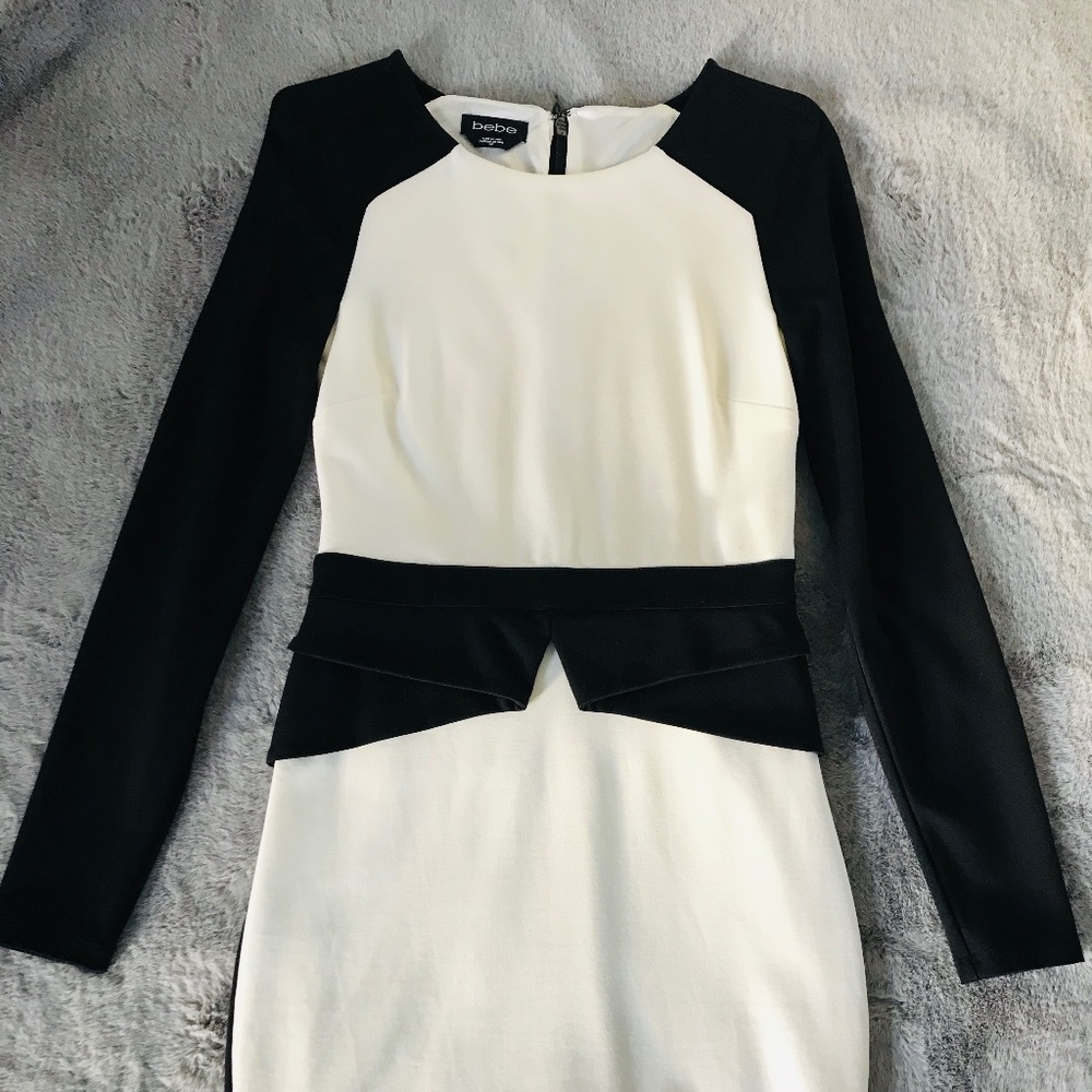 Bebe Body Con Dress With Peplum Waist
